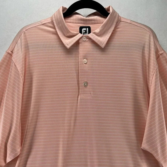 FootJoy Shirt Men Sz XL Golf Polo Stripe Short Sleeve Stretch Performance Orange - Picture 2 of 11